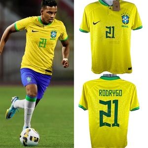 New World Cup QATAR 2022 BRAZIL Rodrygo #21 Home Mens Soccer Jersey